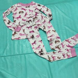 Hatley Kids Pajama Set - Pink and White with Horse Print